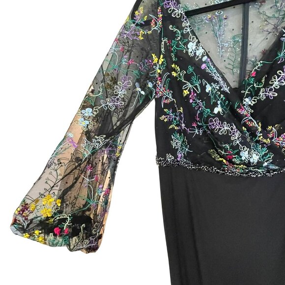 Mac Duggal $498 Embroidered Maxi Dress Puff Sleeve Gown Sz 14 NWT - Picture 6 of 9